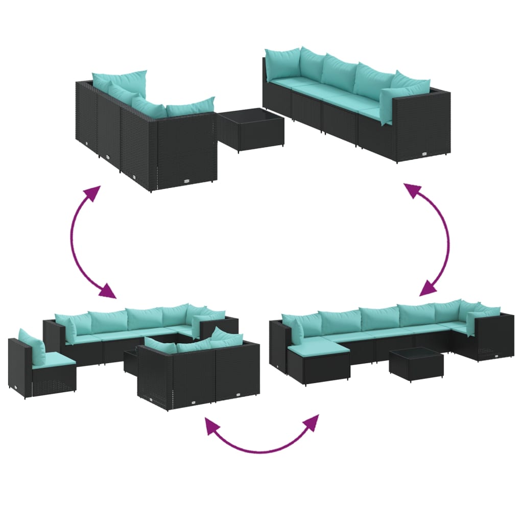 8-tlg. Garten-Lounge-Set mit Kissen Schwarz Poly Rattan