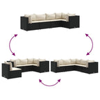 5-tlg. Garten-Lounge-Set mit Kissen Schwarz Poly Rattan