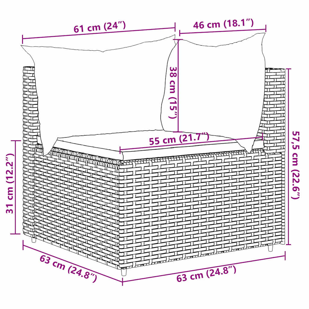 5-tlg. Garten-Lounge-Set mit Kissen Schwarz Poly Rattan