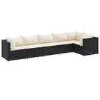 6-tlg. Garten-Lounge-Set mit Kissen Schwarz Poly Rattan