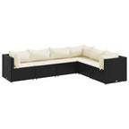 6-tlg. Garten-Lounge-Set mit Kissen Schwarz Poly Rattan