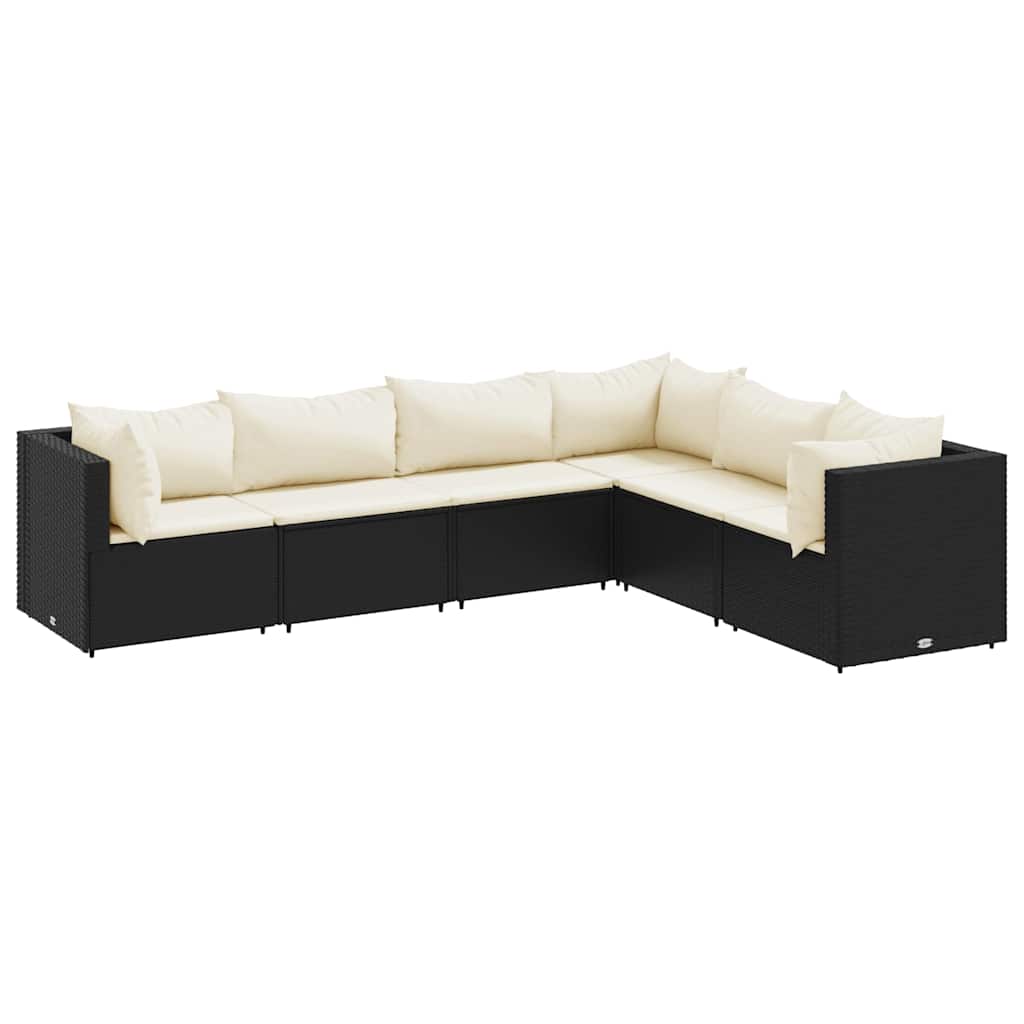 6-tlg. Garten-Lounge-Set mit Kissen Schwarz Poly Rattan