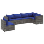 6-tlg. Garten-Lounge-Set mit Kissen Grau Poly Rattan