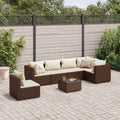 7-tlg. Garten-Lounge-Set mit Kissen Braun Poly Rattan