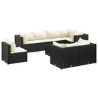 9-tlg. Garten-Lounge-Set mit Kissen Schwarz Poly Rattan