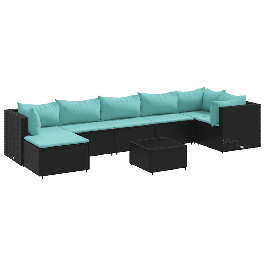 8-tlg. Garten-Lounge-Set mit Kissen Schwarz Poly Rattan