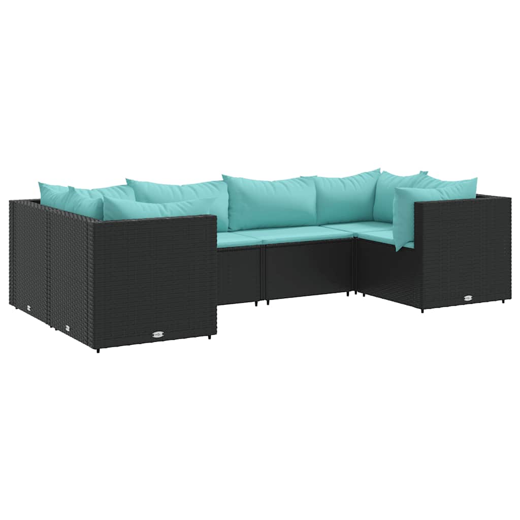 6-tlg. Garten-Lounge-Set mit Kissen Schwarz Poly Rattan
