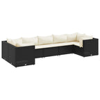 7-tlg. Garten-Lounge-Set mit Kissen Schwarz Poly Rattan