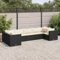 7-tlg. Garten-Lounge-Set mit Kissen Schwarz Poly Rattan