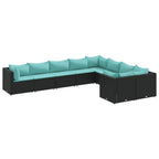 9-tlg. Garten-Sofagarnitur mit Kissen Schwarz Poly Rattan