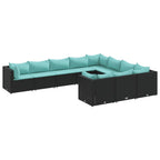 10-tlg. Garten-Sofagarnitur mit Kissen Schwarz Poly Rattan
