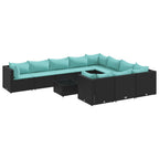 11-tlg. Garten-Sofagarnitur mit Kissen Schwarz Poly Rattan
