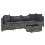 5-tlg. Garten-Sofagarnitur mit Kissen Grau Poly Rattan
