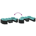 10-tlg. Garten-Sofagarnitur mit Kissen Schwarz Poly Rattan