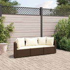 3-tlg. Garten-Sofagarnitur mit Kissen Braun Poly Rattan