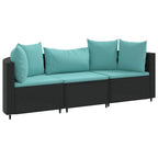3-tlg. Garten-Sofagarnitur mit Kissen Schwarz Poly Rattan
