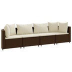 4-tlg. Garten-Sofagarnitur mit Kissen Braun Poly Rattan