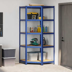 Eckregal mit 5 Böden Blau Stahl & Holzwerkstoff