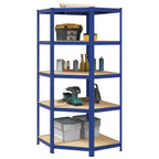 Eckregal mit 5 Böden Blau Stahl & Holzwerkstoff