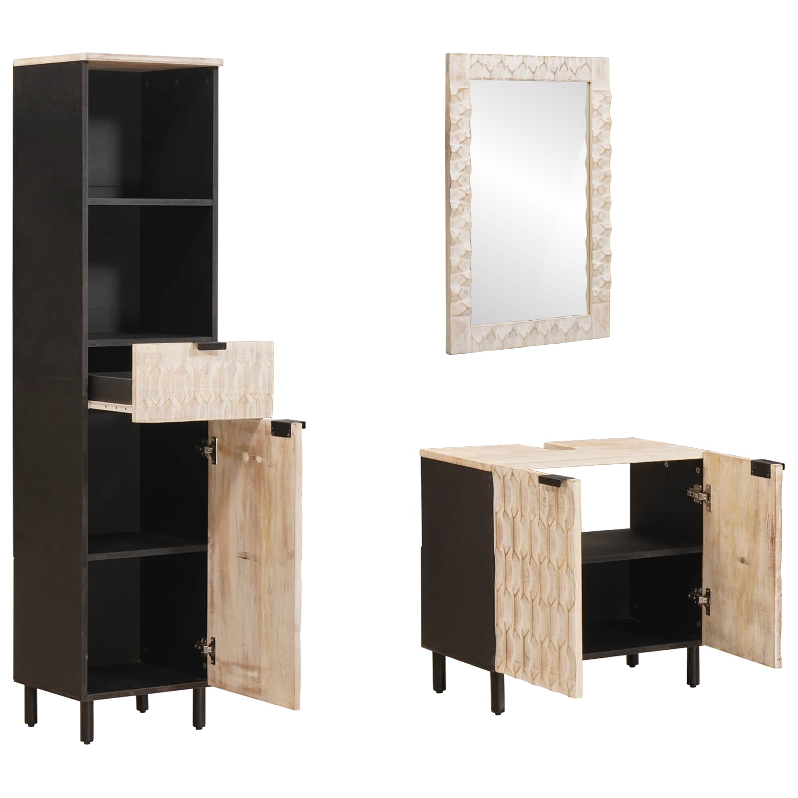 Badezimmer Sets mit Regal 3 pcs Weiße gewaschene Oberfläche