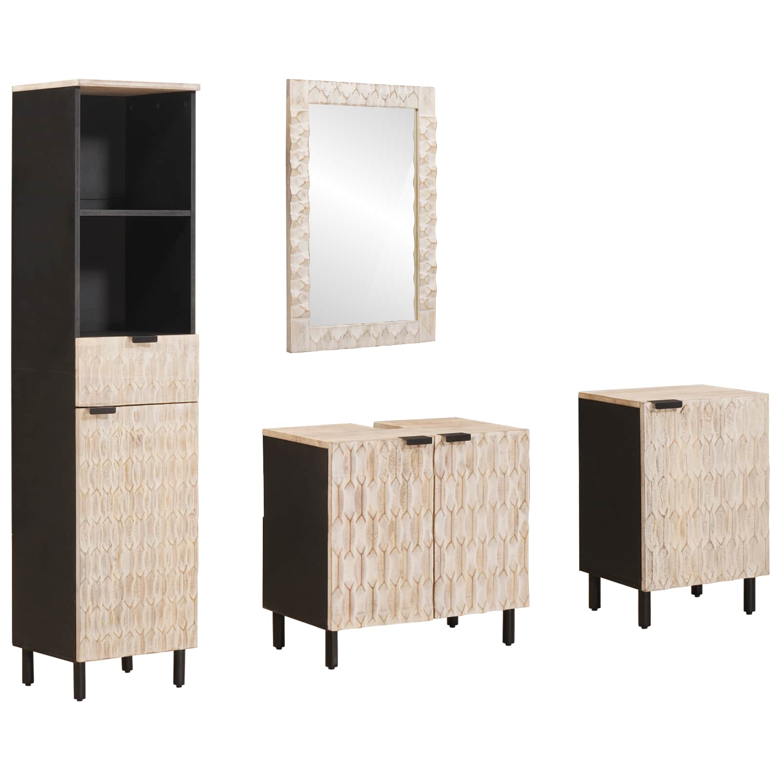 Badezimmer Sets mit Regal 4 pcs Weiße gewaschene Oberfläche