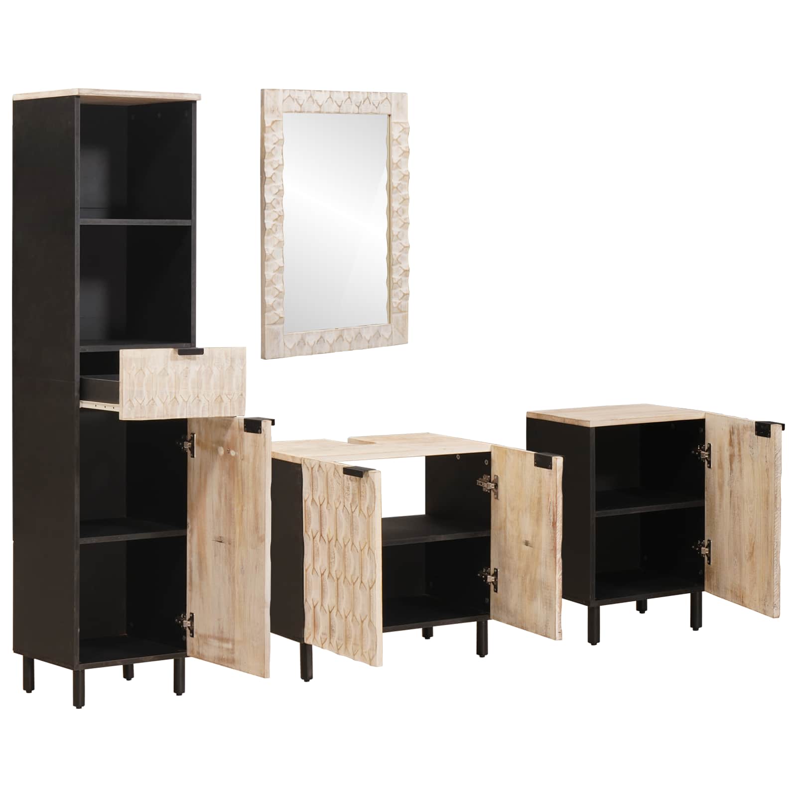 Badezimmer Sets mit Regal 4 pcs Weiße gewaschene Oberfläche
