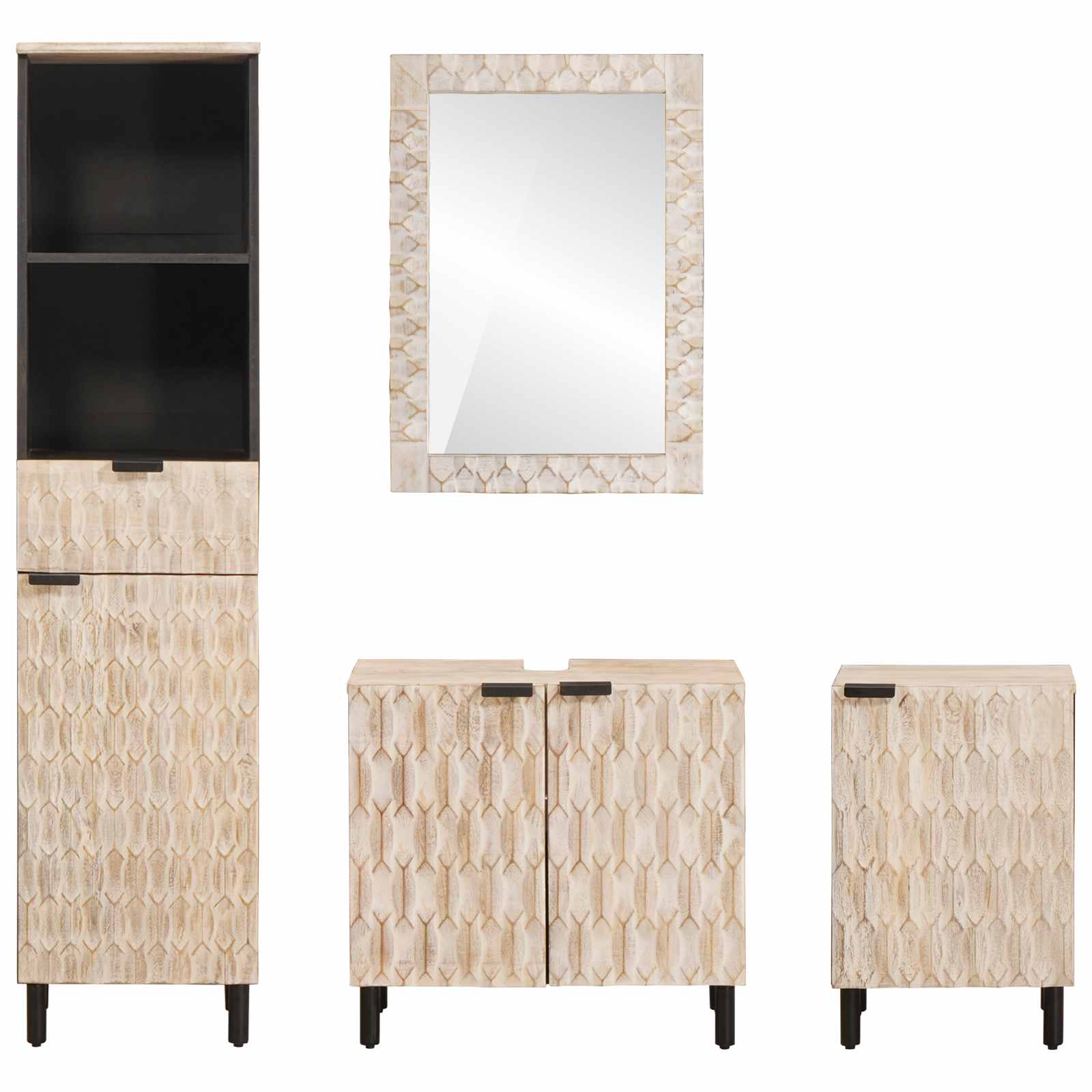 Badezimmer Sets mit Regal 4 pcs Weiße gewaschene Oberfläche