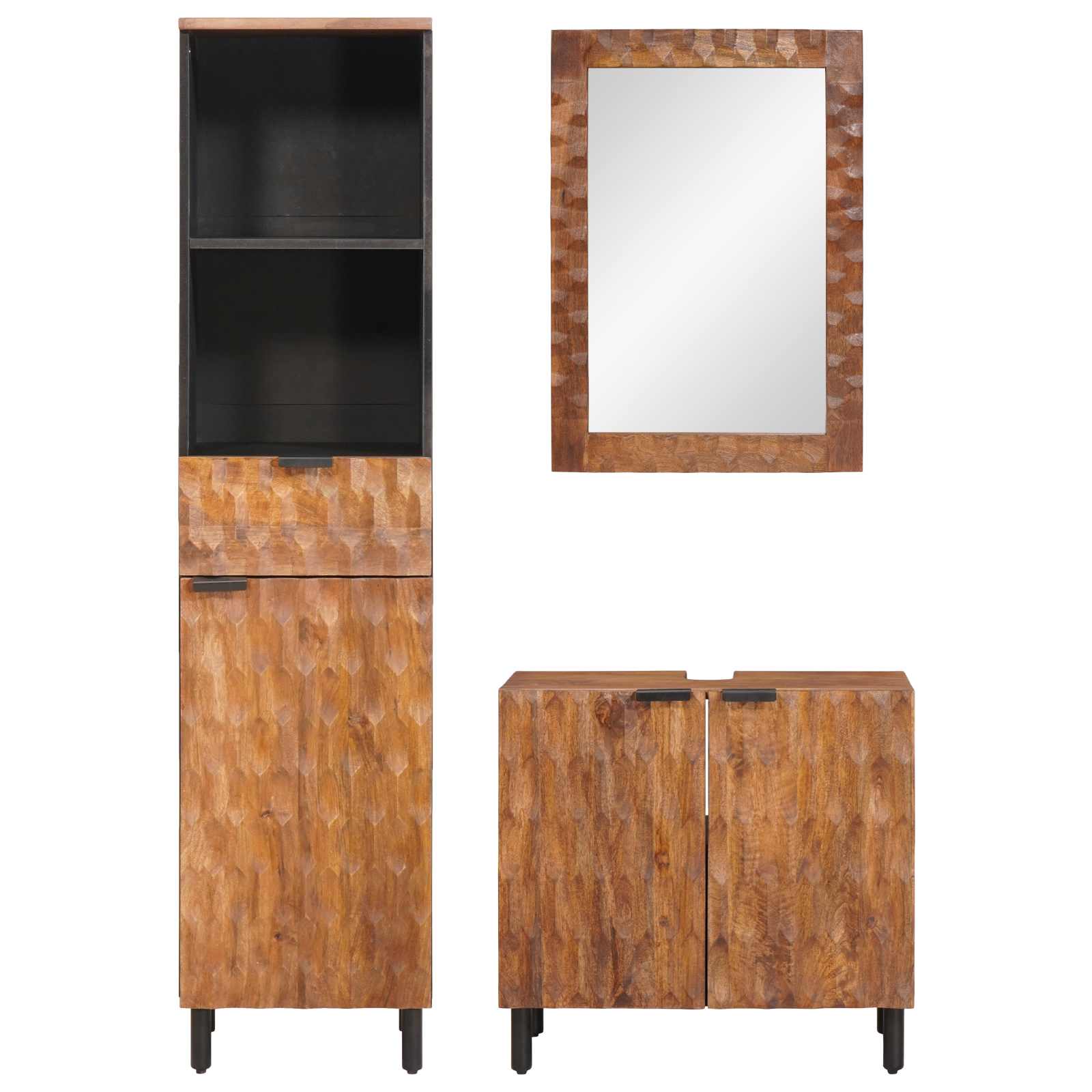 Badezimmer Sets 3 pcs Akazie Braun Winish Massivholz Mango
