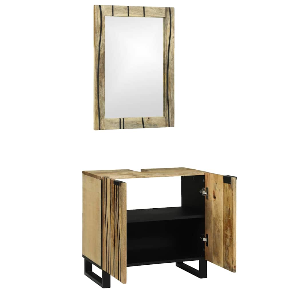 Badezimmerschrank-Set 2 pcs Natur Massivholz Mango
