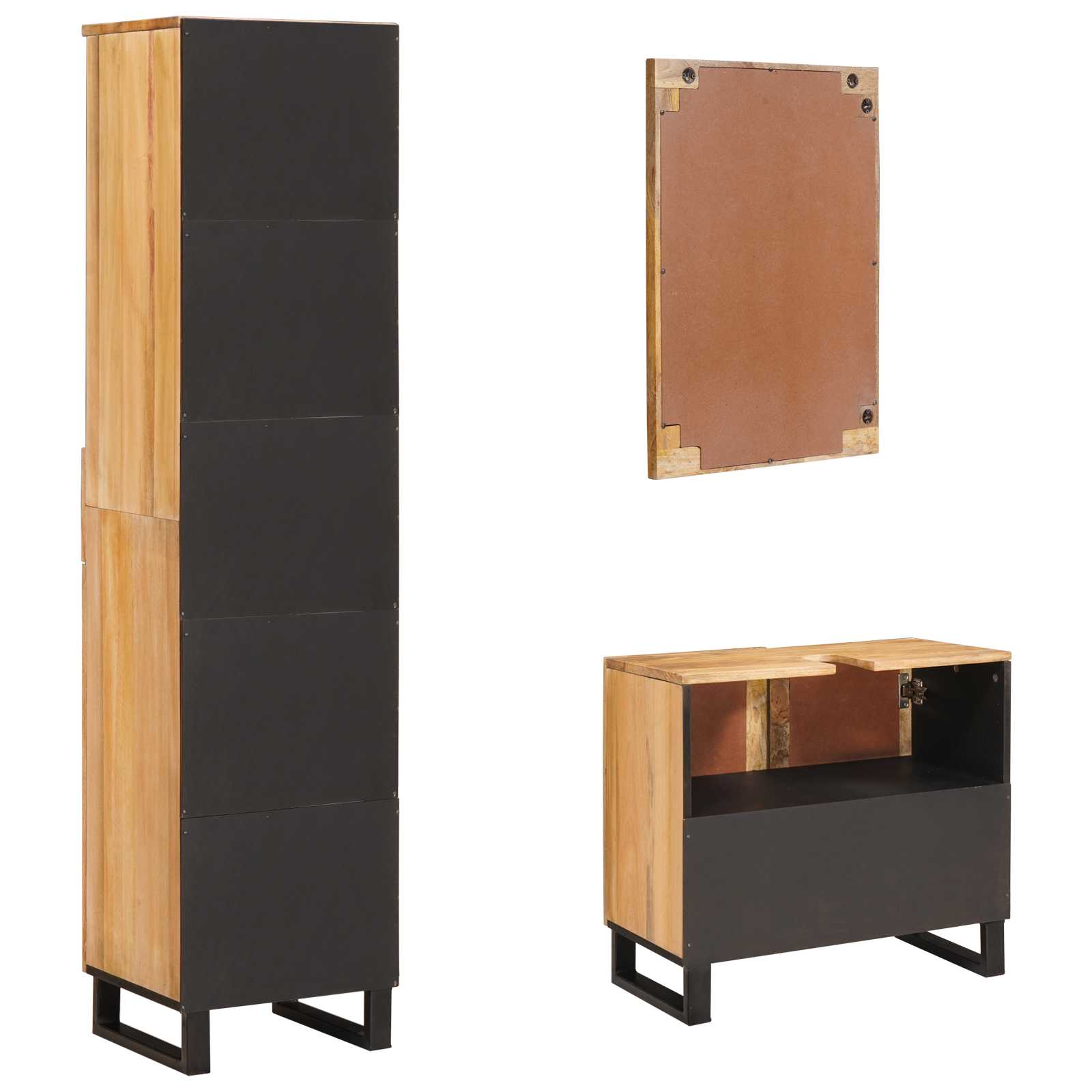 Badezimmer Sets mit Schubladen 3 pcs Natur Massivholz Mango