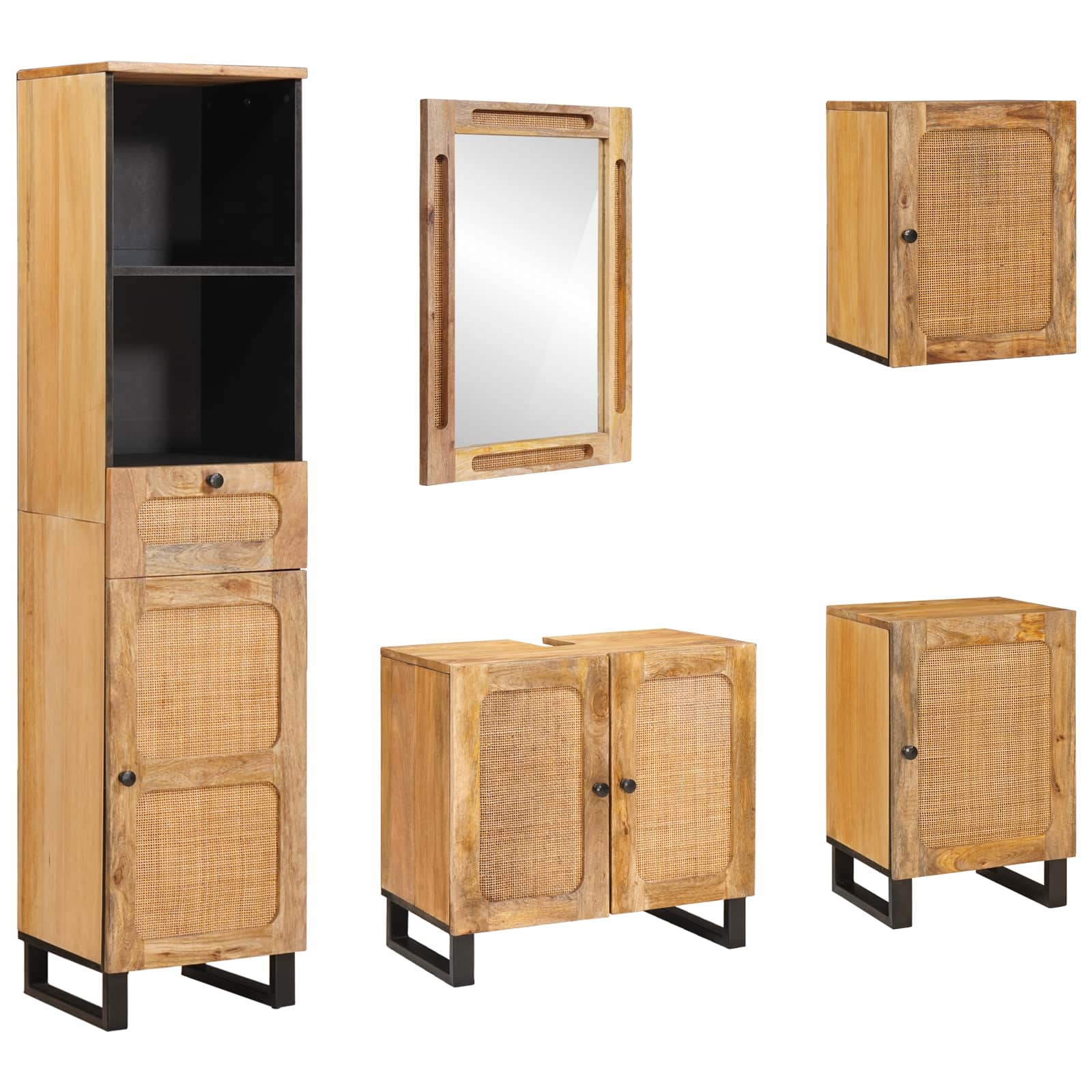 Badezimmer Sets mit Schubladen mit Regal Natur Massivholz Mango