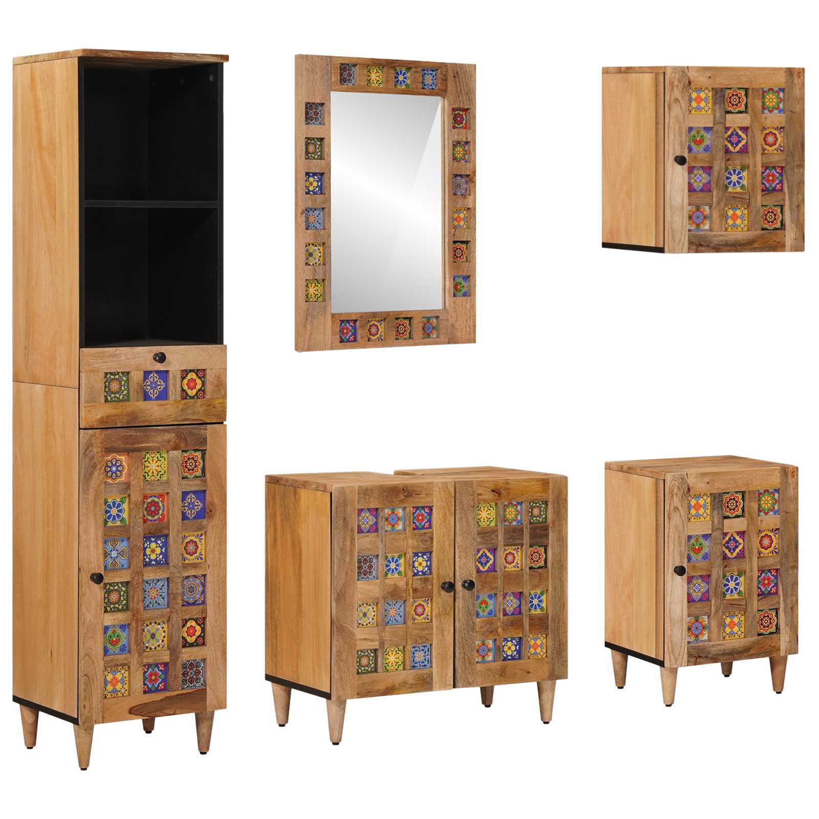 Badezimmermöbel-Set mit Schubladen 5 pcs Natur Massivholz Mango