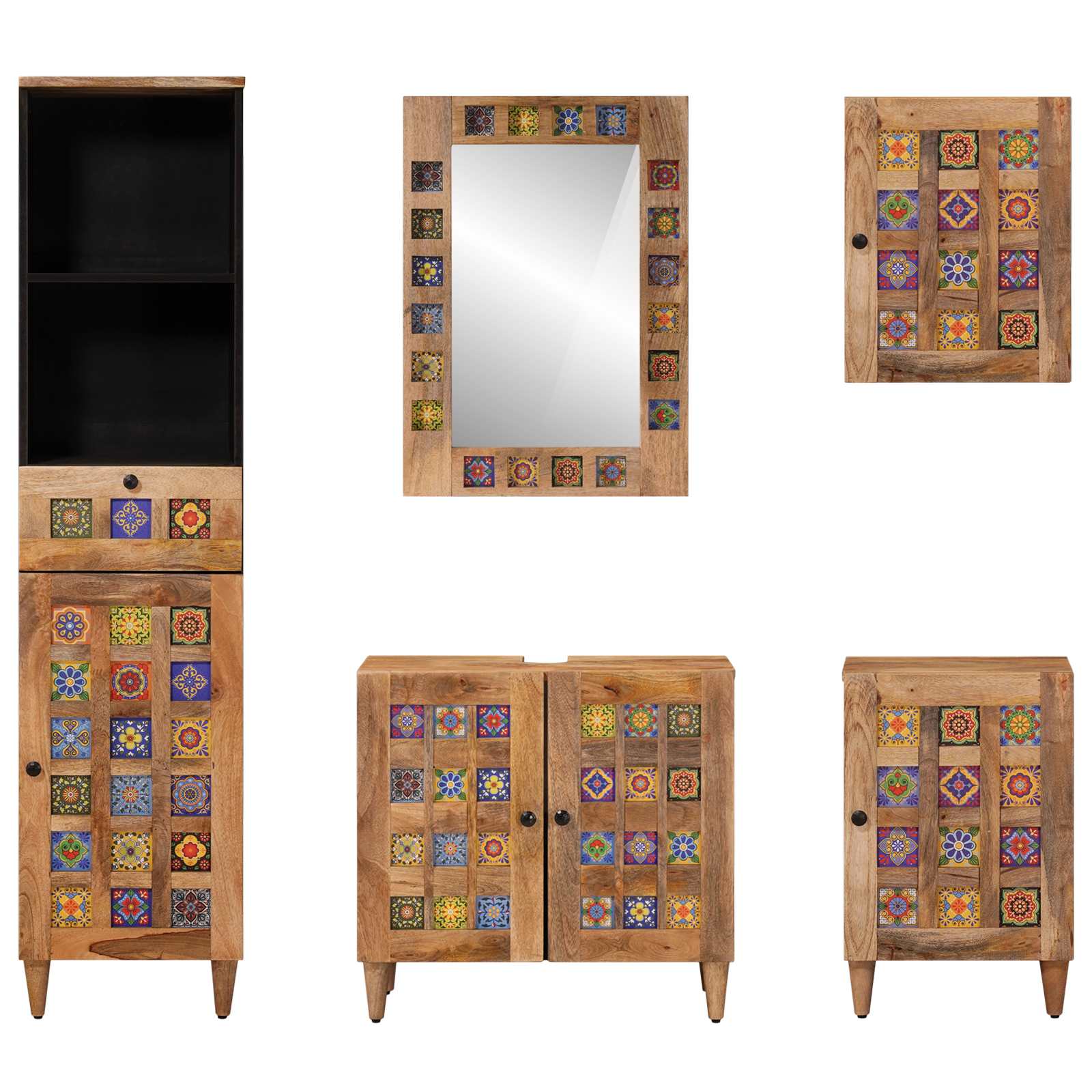 Badezimmermöbel-Set mit Schubladen 5 pcs Natur Massivholz Mango