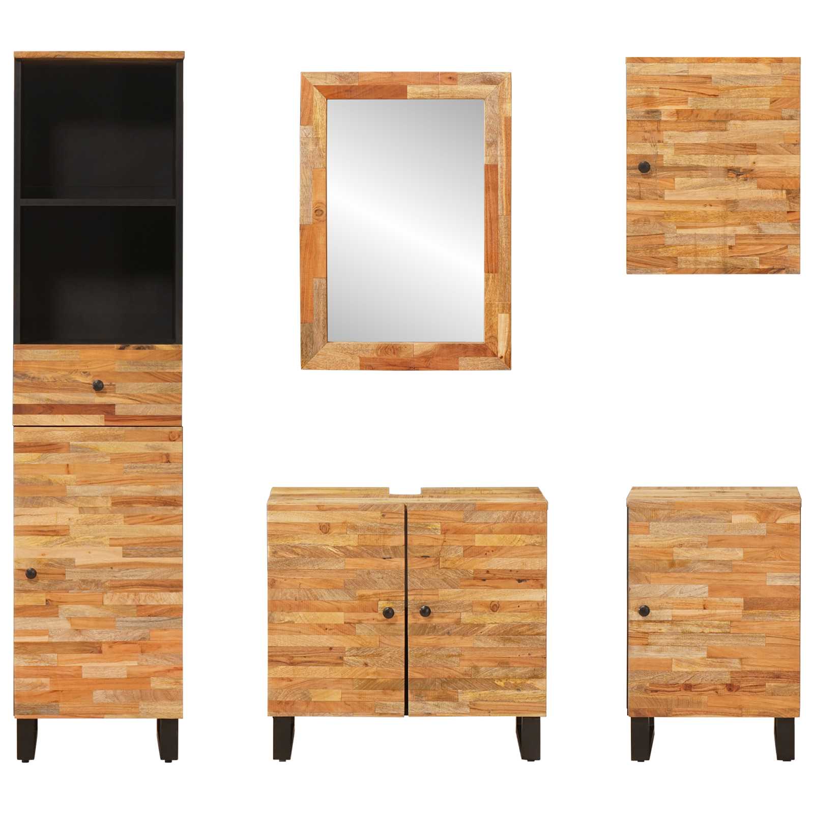 Badezimmer Sets mit Schubladen 5 pcs Natur Massivholz Mango