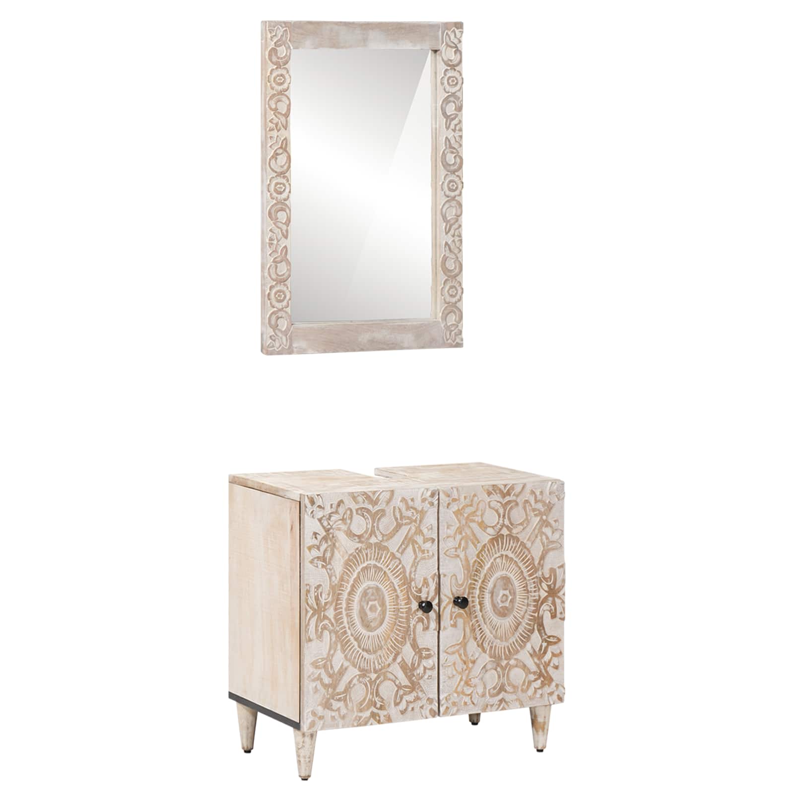Badezimmermöbel-Set Wandmontiert 2 pcs Weiß Massivholz Mango