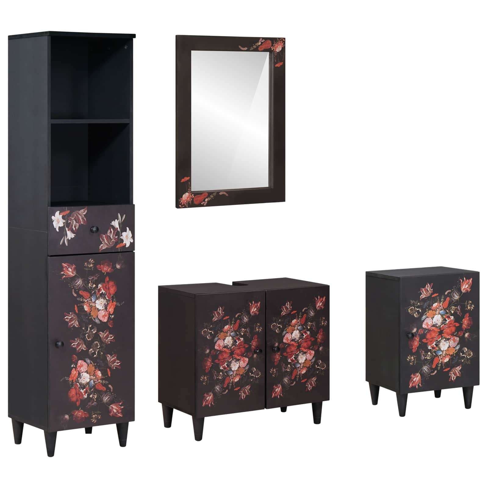 Badezimmerschrank-Set mit Schubladen 4 pcs Massivholz Mango