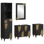 Badezimmerschrank-Set mit Tür 4 pcs Schwarz Massivholz Mango