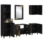 Badezimmerschrank-Set mit Tür 5 pcs Schwarz Massivholz Mango