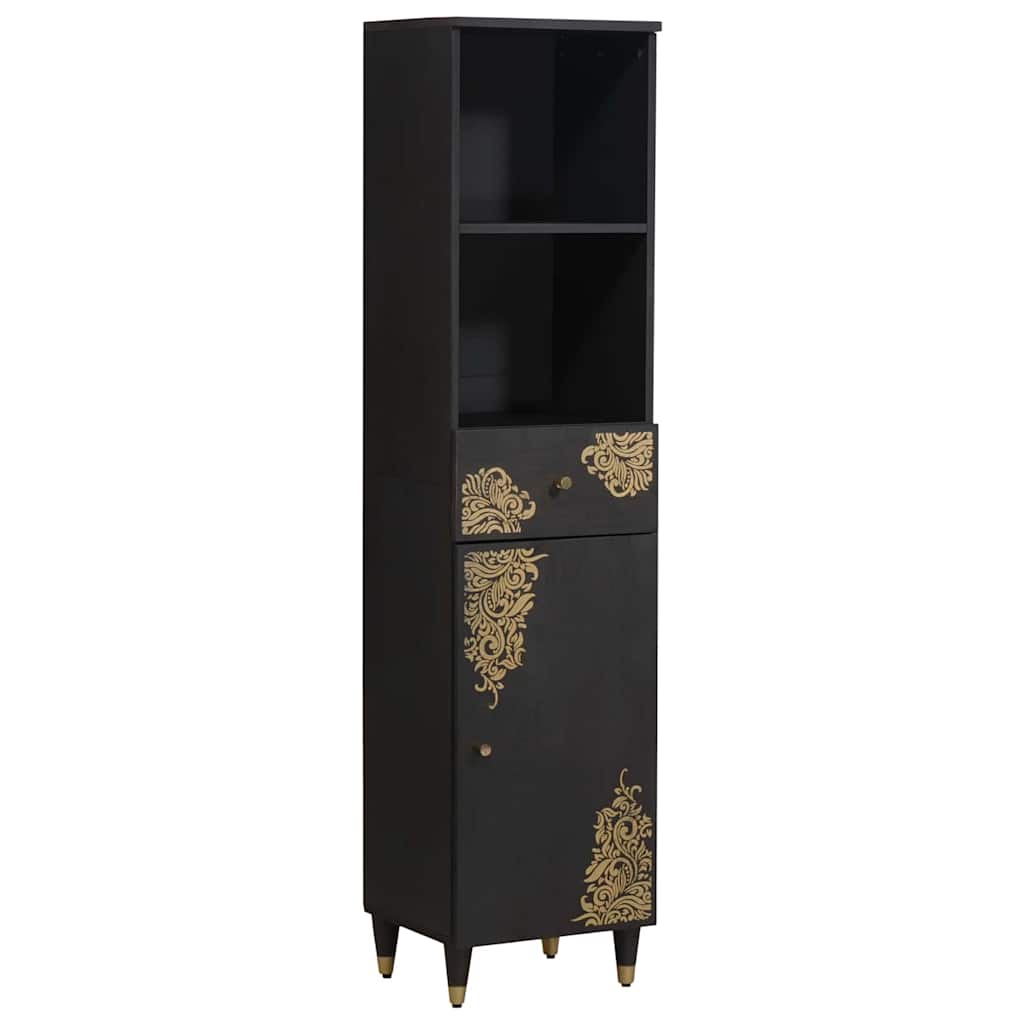 Badezimmerschrank-Set mit Tür 5 pcs Schwarz Massivholz Mango