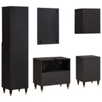 Badezimmerschrank-Set mit Tür 5 pcs Schwarz Massivholz Mango