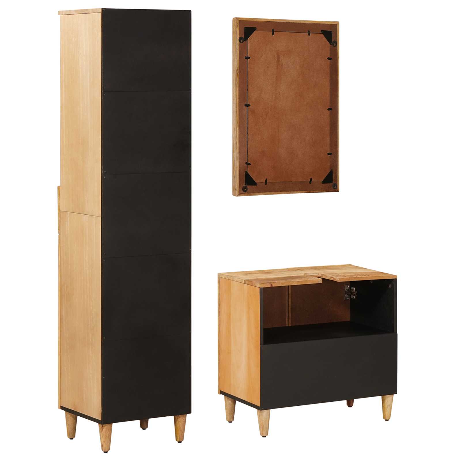 Badezimmerschrank-Set mit Schubladen 3 pcs Massivholz Mango
