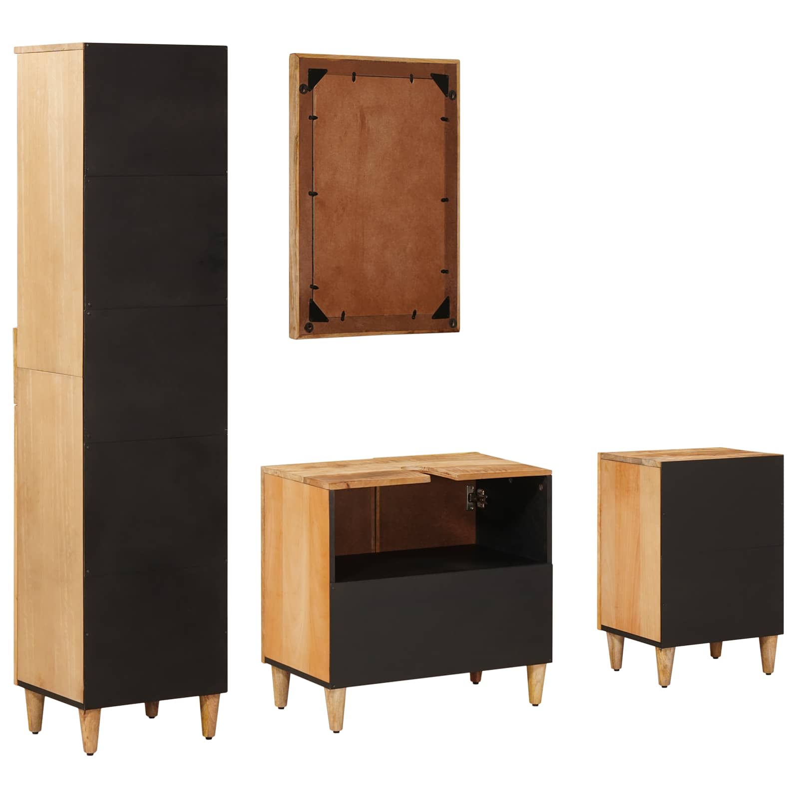 Badezimmerschrank-Set mit Schubladen 4 pcs Massivholz Mango