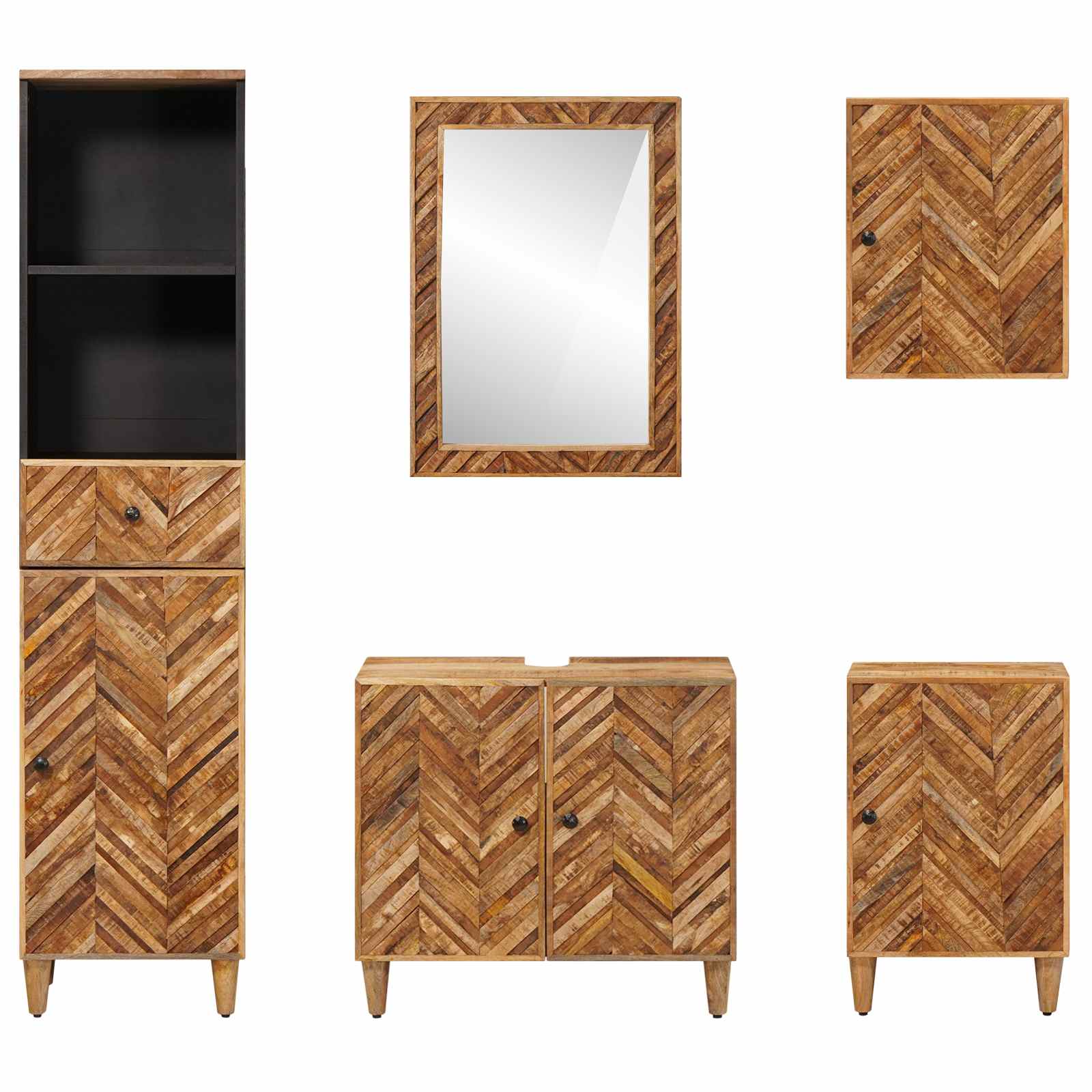 Badezimmerschrank-Set mit Schubladen 5 pcs Massivholz Mango