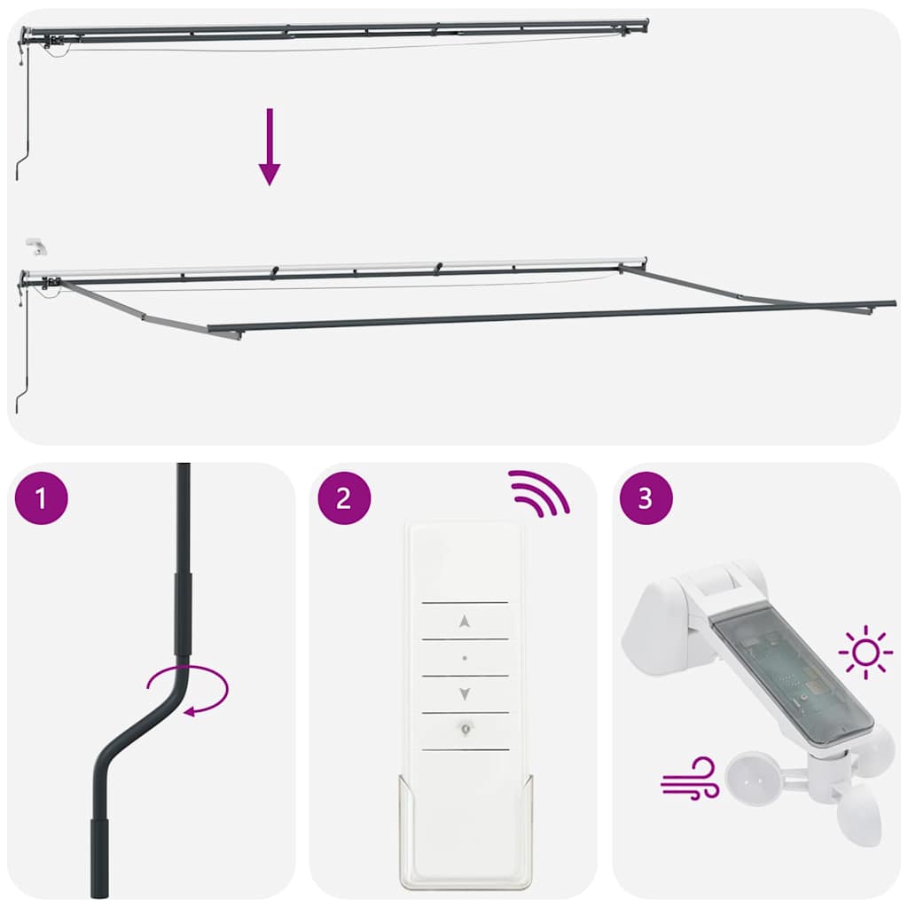 Markise Automatisch mit LEDs Weinrot 600x300 cm