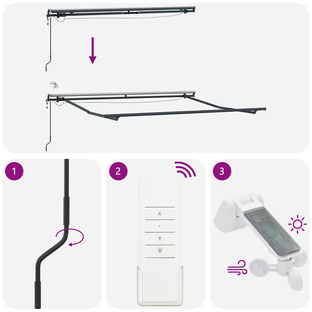 Markise Automatisch mit LEDs Anthrazit & Weiß 300x250 cm