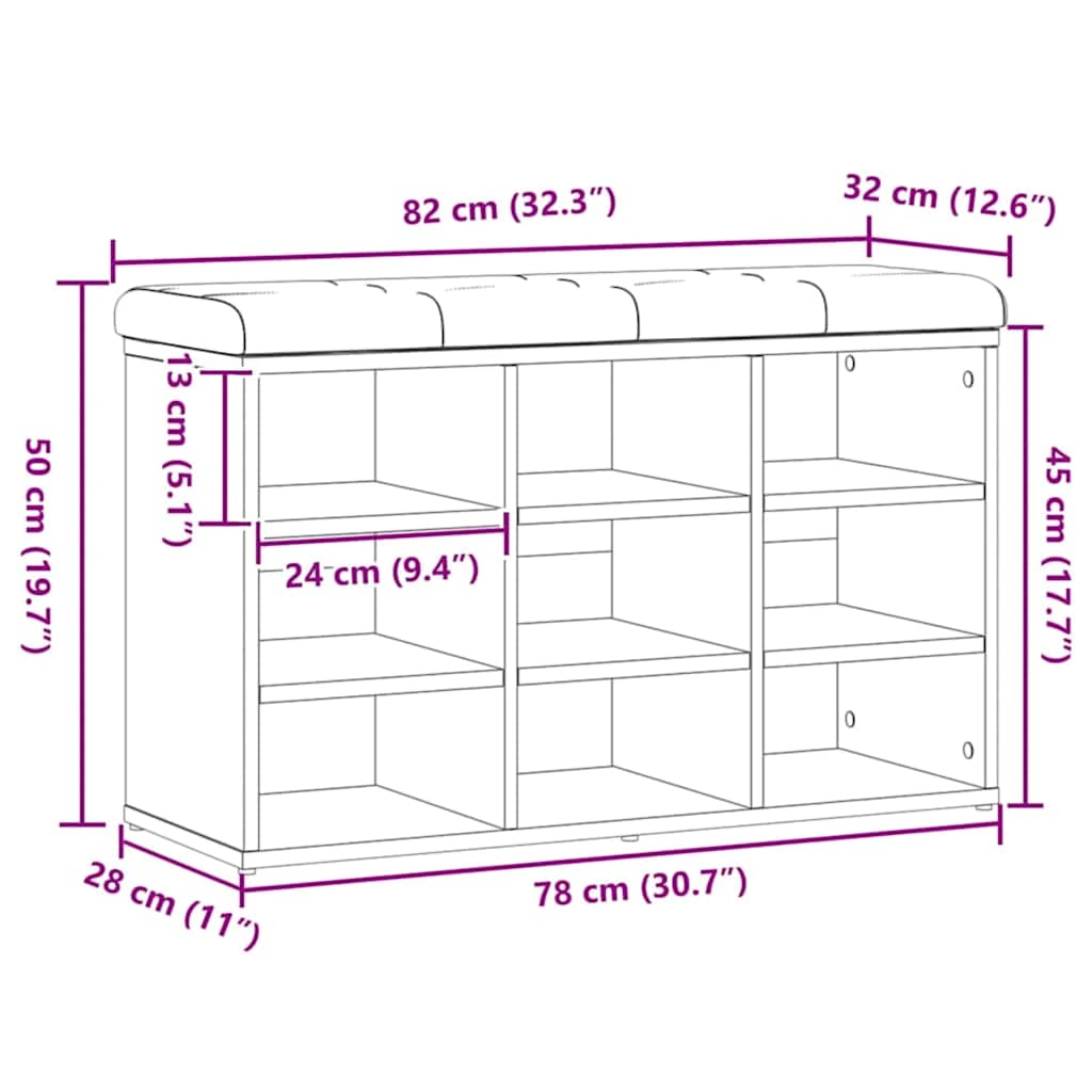 Schuhbank Artisan-Eiche 82x32x50 cm Holzwerkstoff