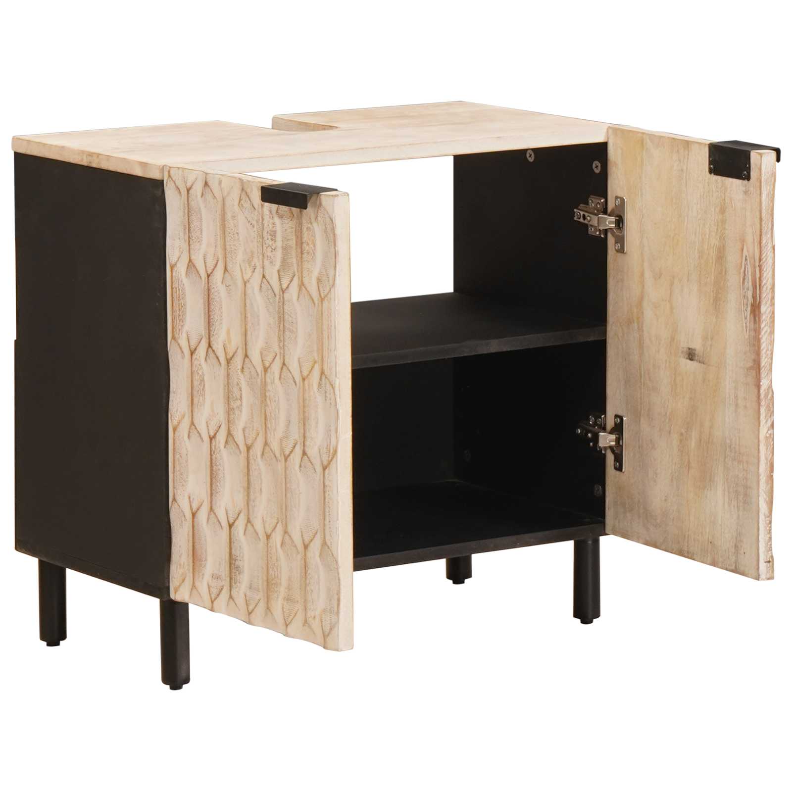 Waschbeckenschrank Weiß 62 x 33 x 58 cm Massivholz Mango