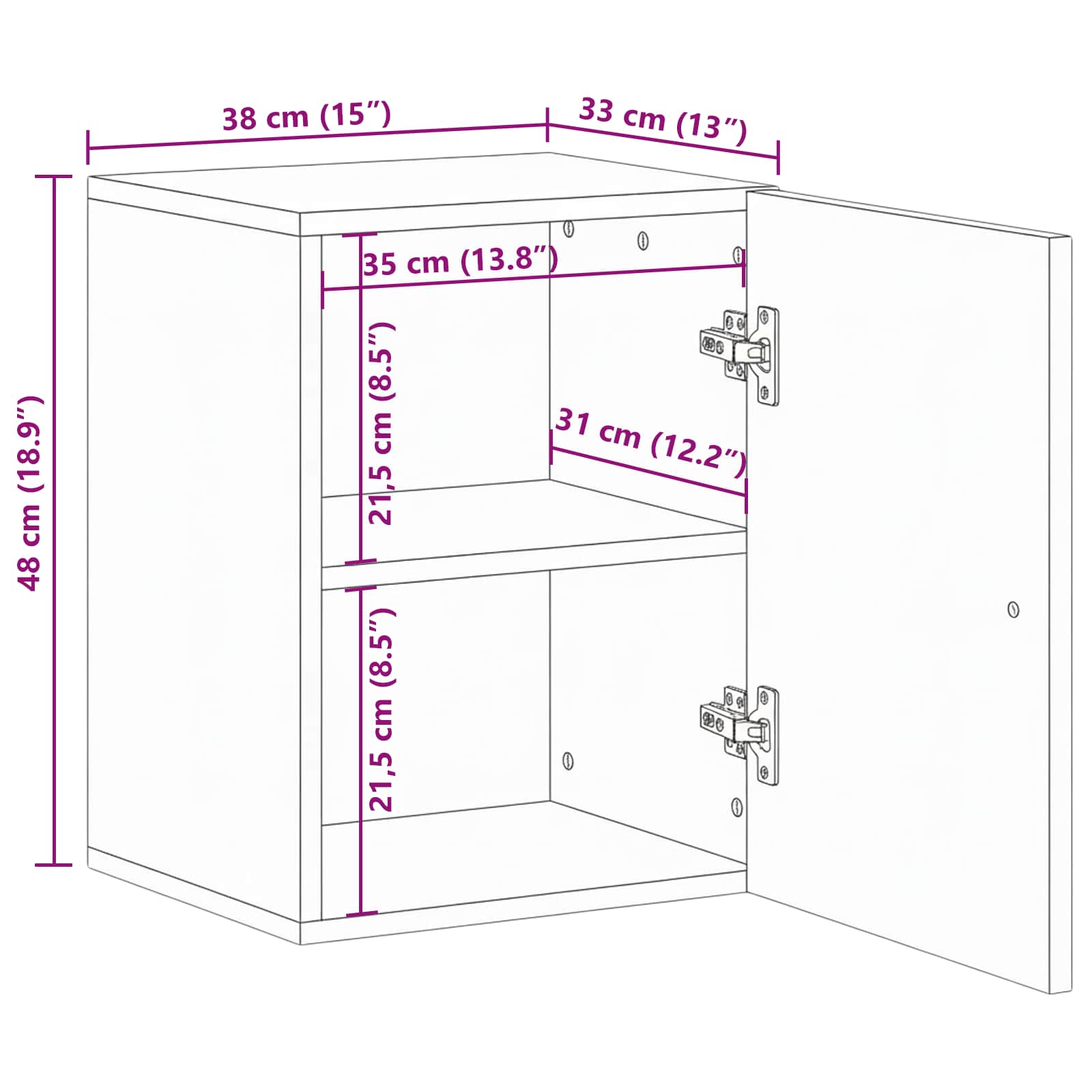 Badezimmer Hängeschrank mit Speicher Braun 38 x 33,5 x 48 cm