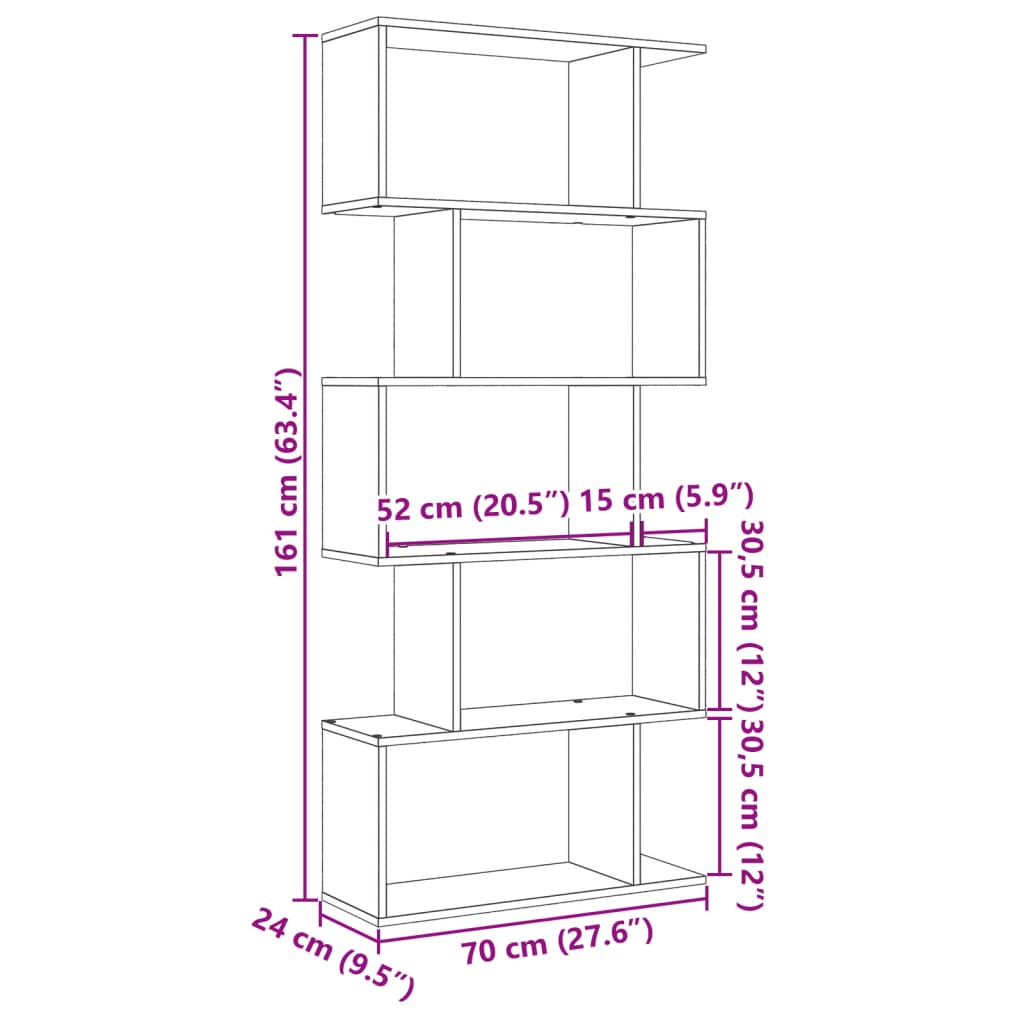 Raumteiler Bücherregal 5-stufig Weiß 70x24x161 cm Holzwerkstoff