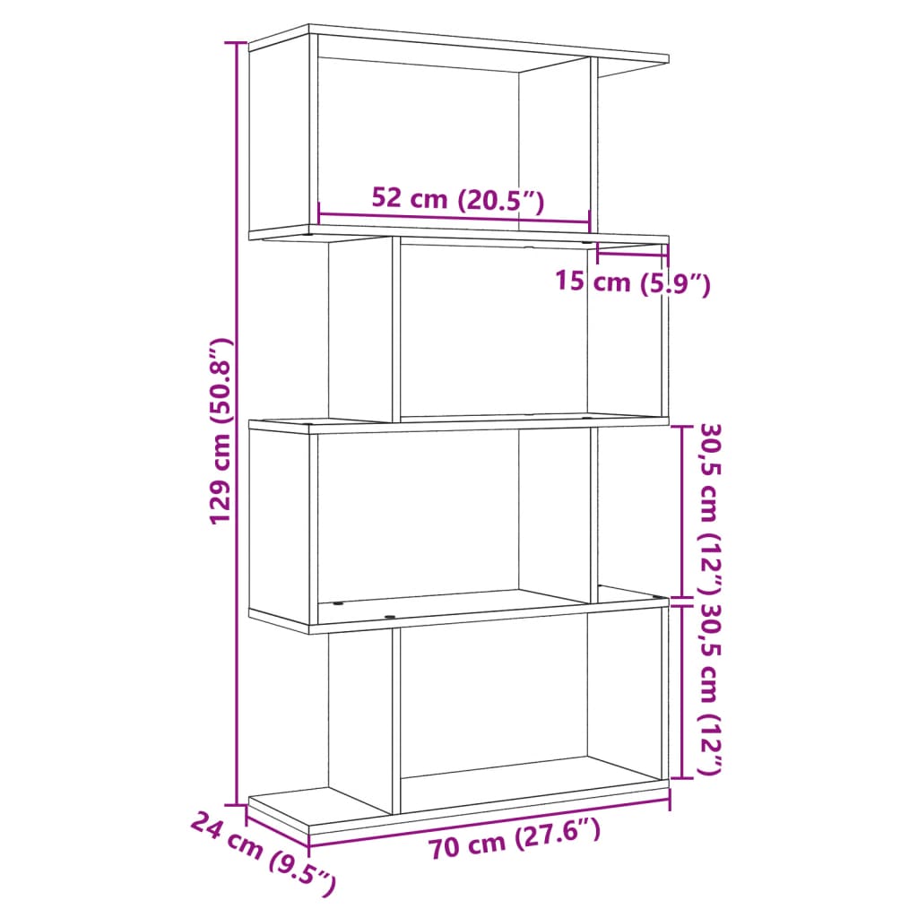 Raumteiler Bücherregal 4-stufig Weiß 70x24x129 cm Holzwerkstoff